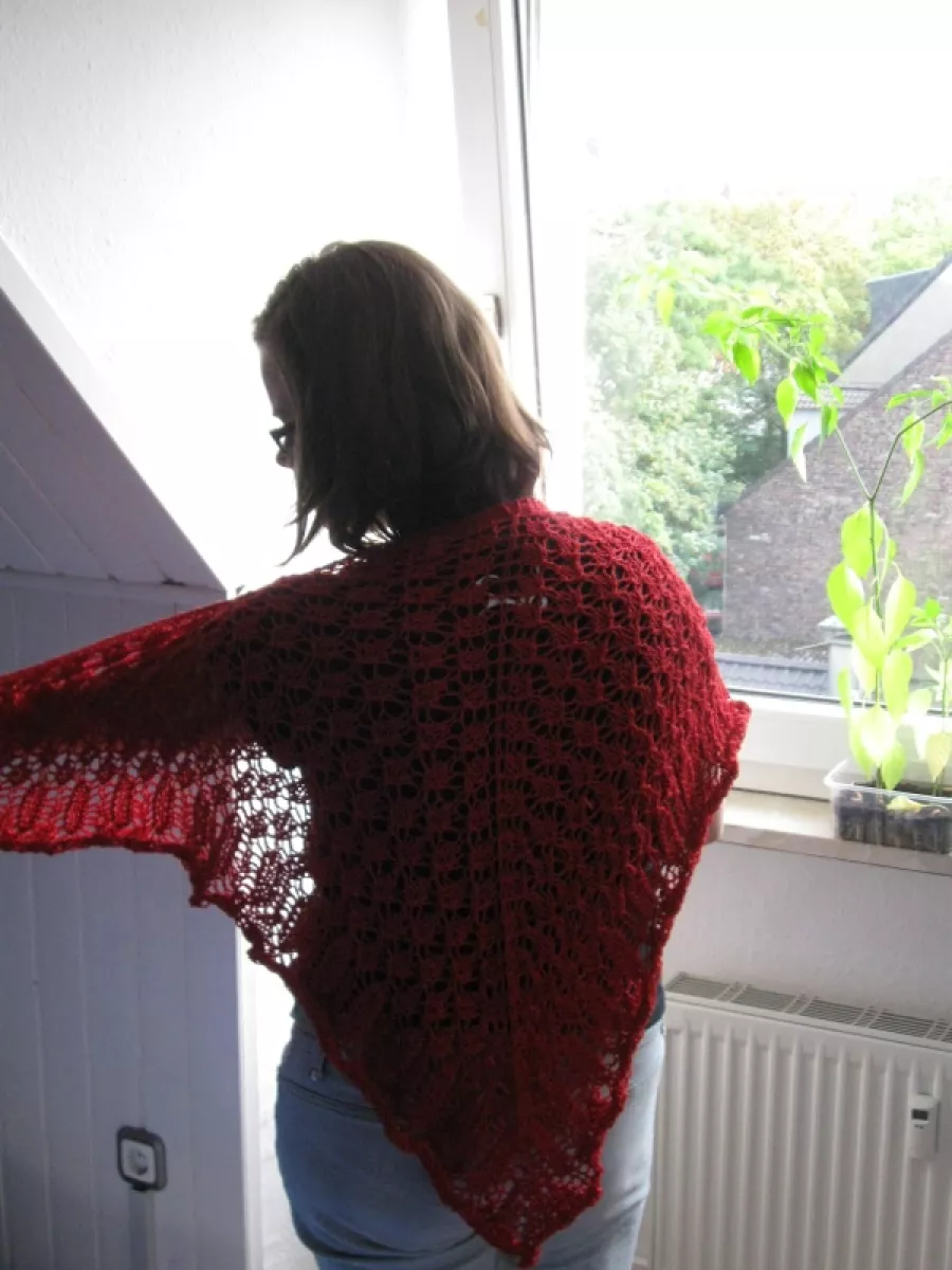 Worsted Knitt - corny red shawl 